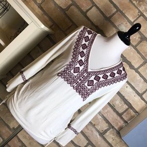 Burgundy embroidered white blouse